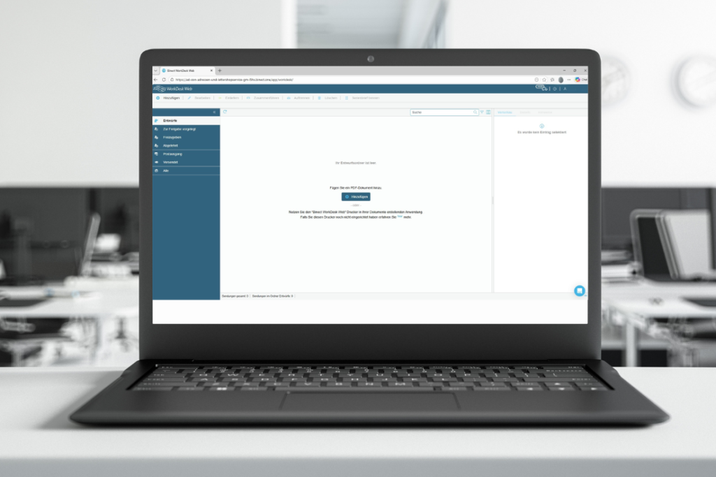 Digitaler Postausgang von ad-con Online im Browser